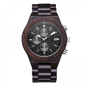 木製時計メンズクロノグラフブラック多機能環境に優しい天然木時計